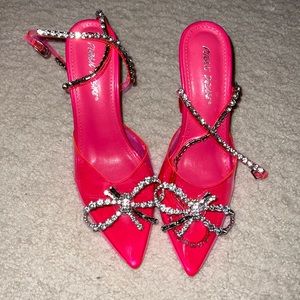 Public Desire Cinderella Bow Rhinestone Pink Heels